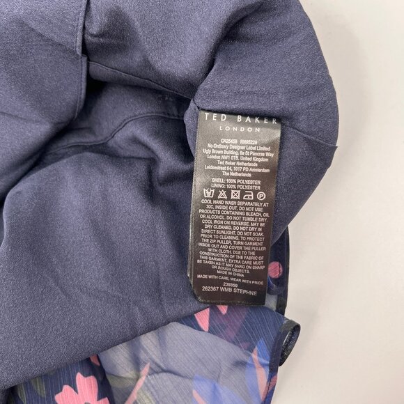Ted Baker Stephanie Floral Print Blouse Size 4 Keyhole Detail Sheer Long Sleeve - Picture 16 of 16